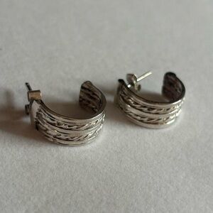 Vintage 925 Sterling Silver Chunky Small Engraved Twist Design Hoop Earrings